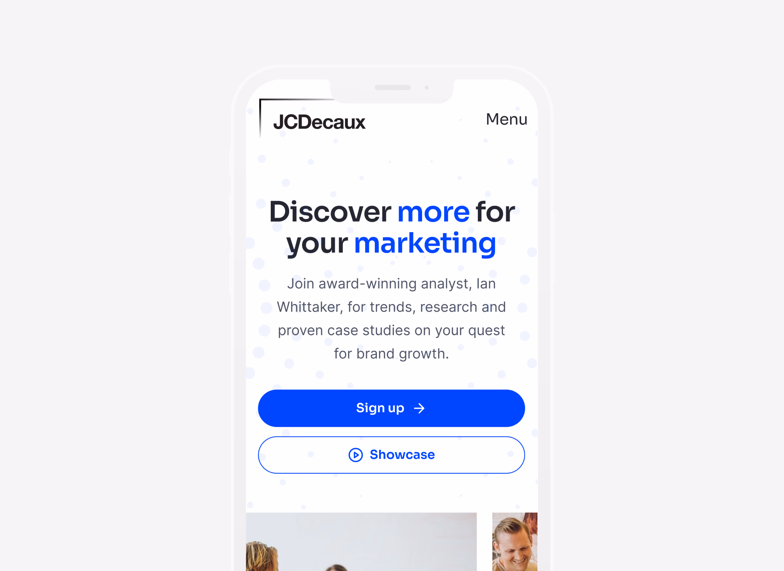 JCDecaux landing page phone screenshot