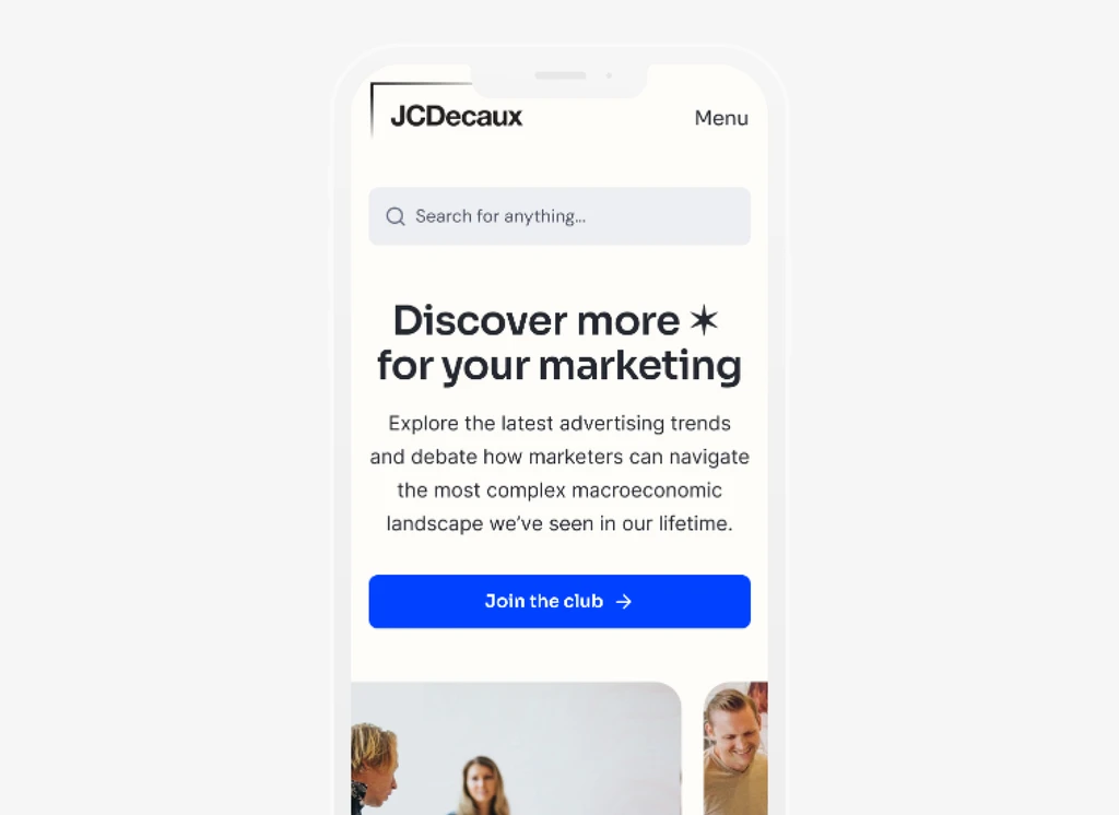JCDecaux search and join the club phone screenshot