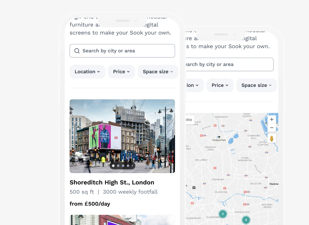 Sook mobile search and map screenshot